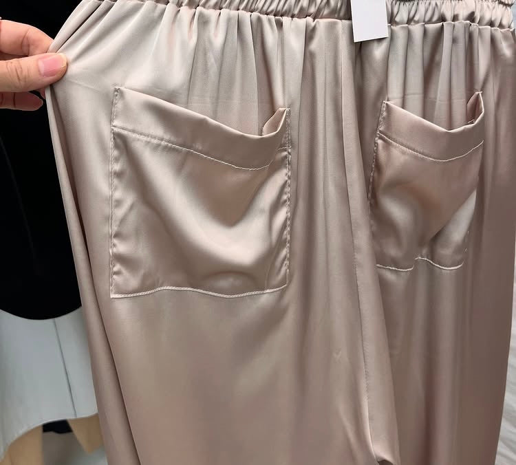 サテンワイドパンツ_グレージュ