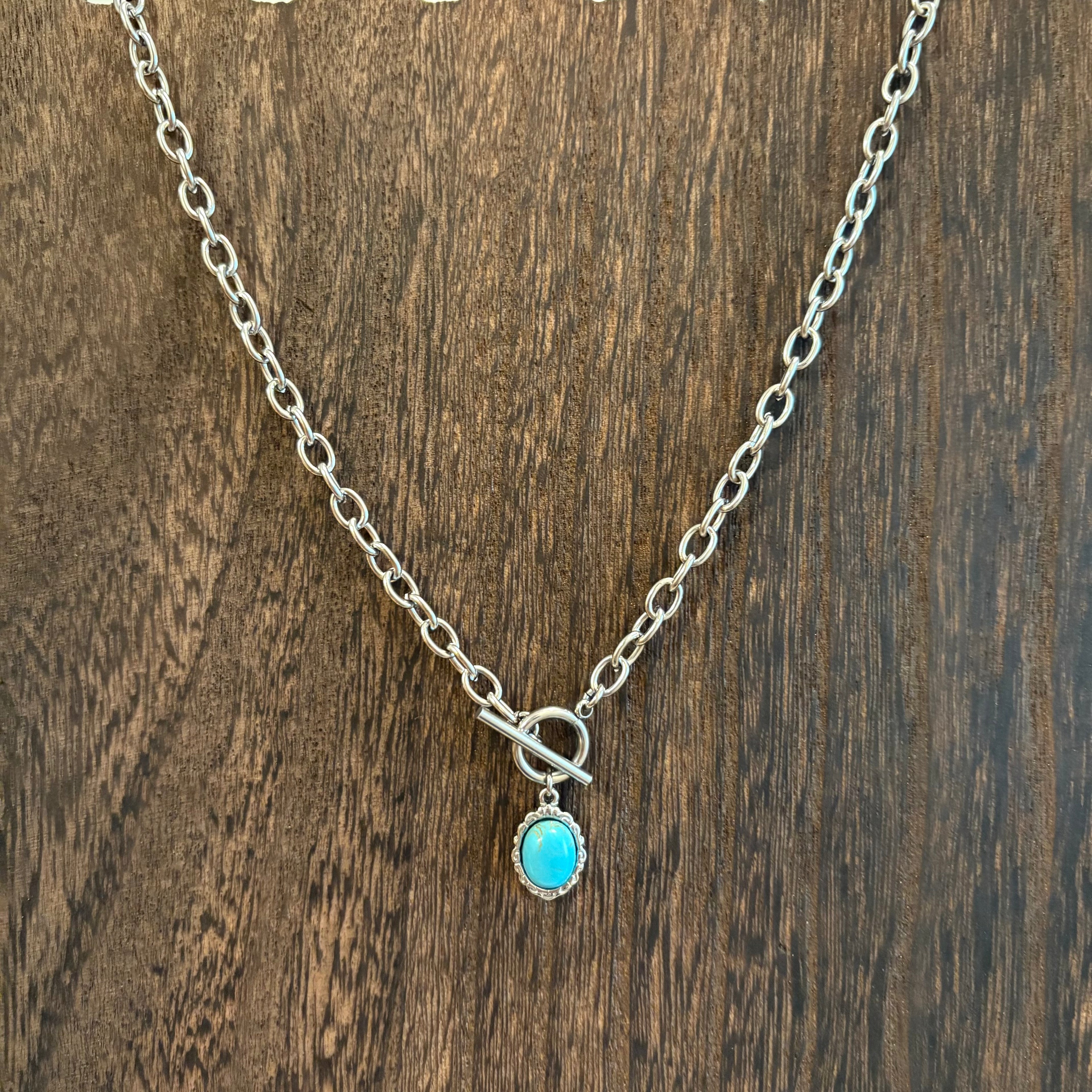 【再入荷】ターコイズマンテルネックレス_金属アレルギー対応(色シルバー)
