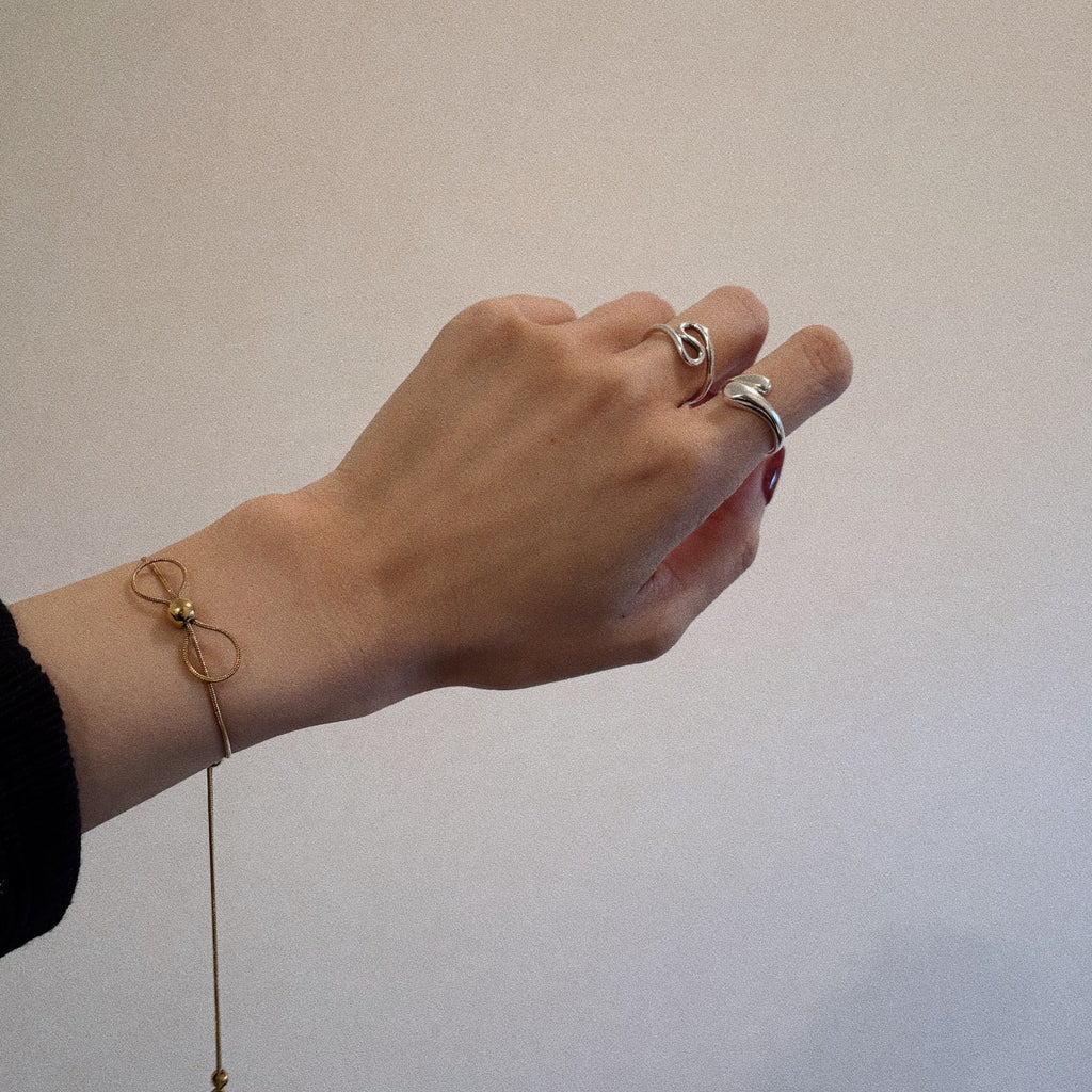 【金属アレルギー対応】フラットリボンスライドブレスレット_ゴールド