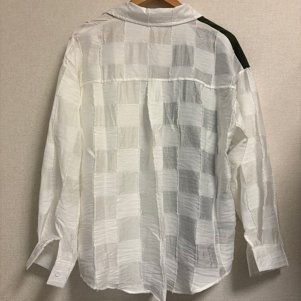 バイカラーシャツ_オリーブグリーン