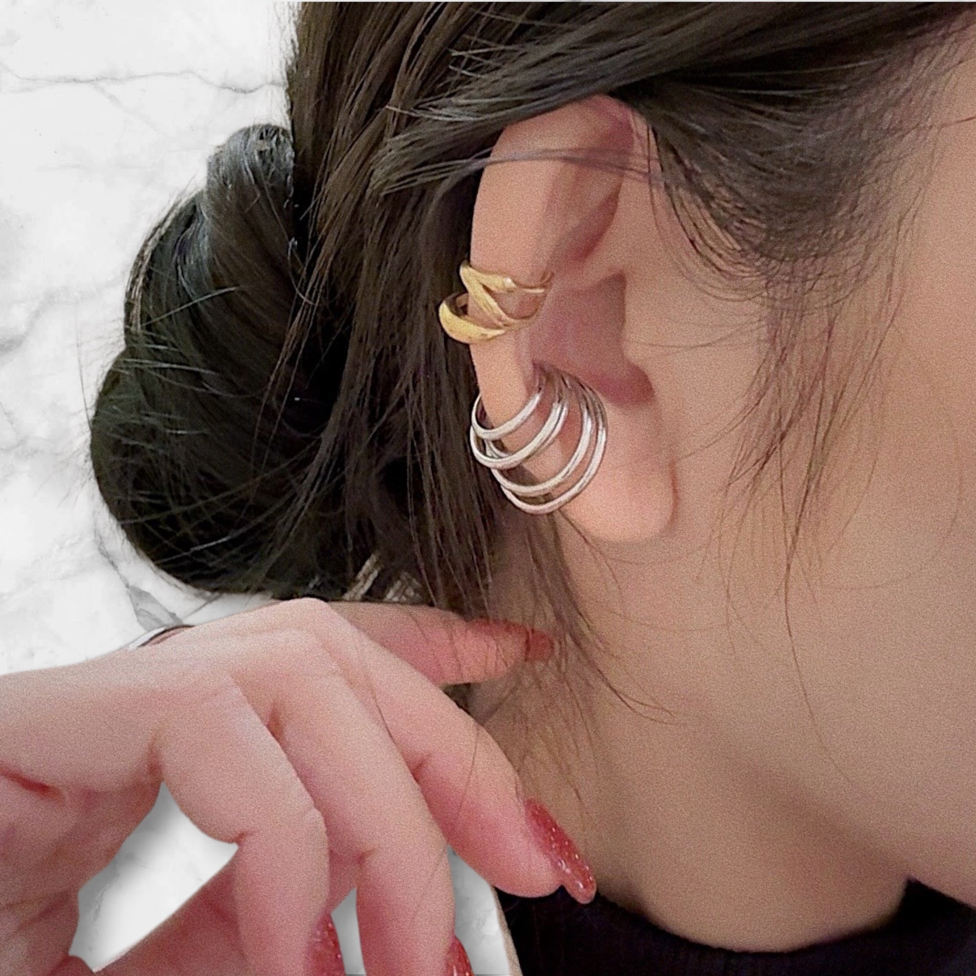 【金属アレルギー対応】5連イヤーカフ_色シルバー